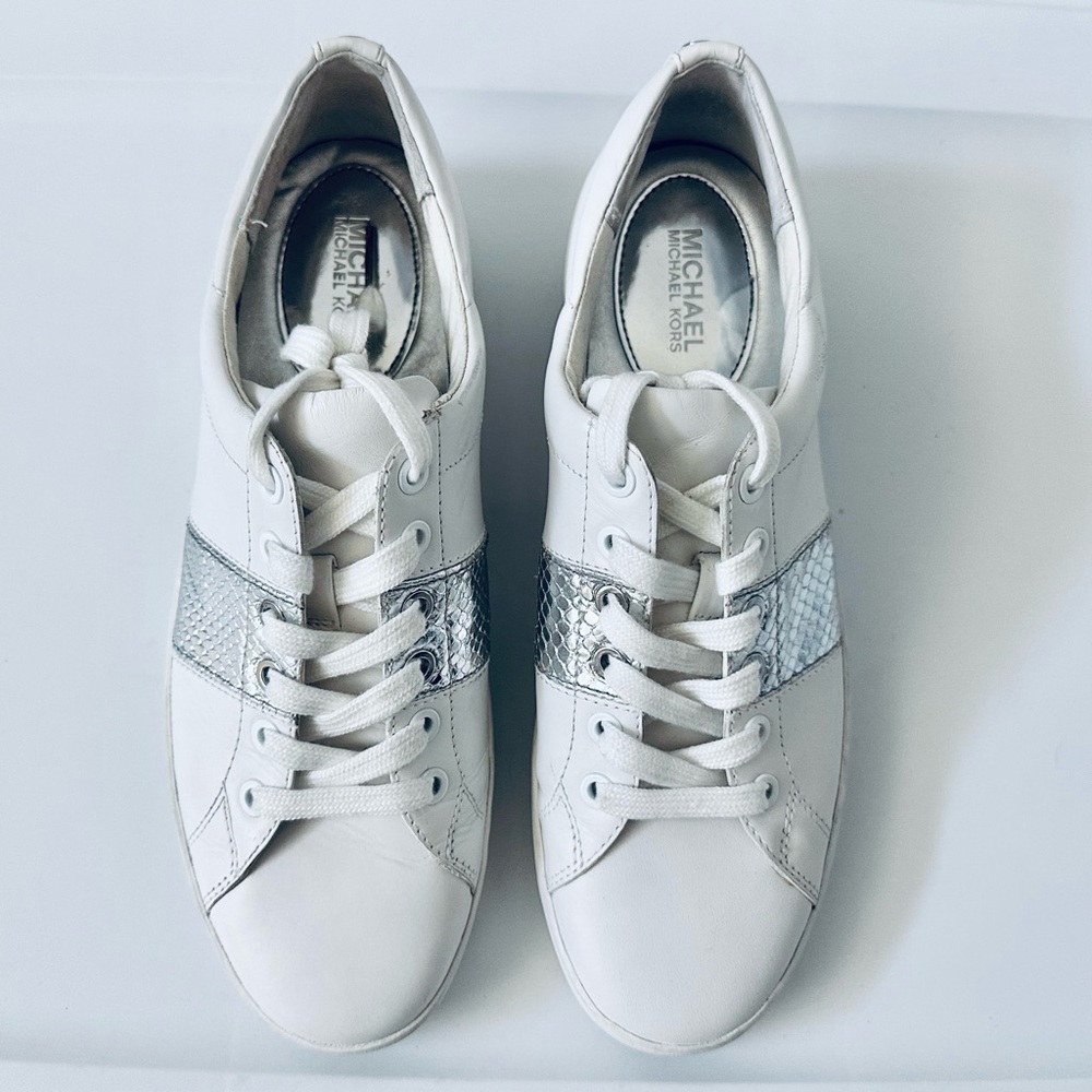 Michael Kors Women's Leather Sneakers in White and Silver